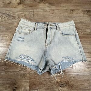 PacSun High Rise Distressed Light Blue Jean Shorts